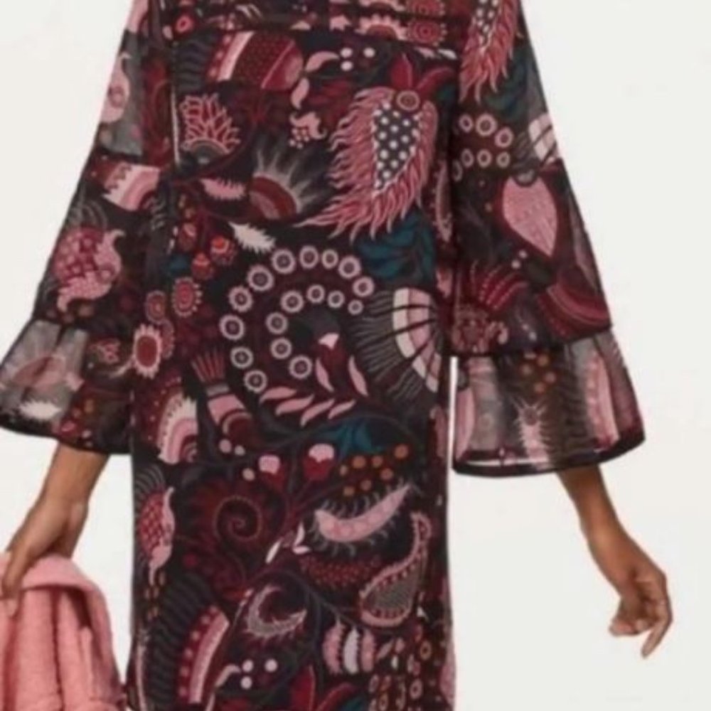 Loft Masquerade Mini Dress Sheer Ruffle Layer Bell Sleeve Misses Size Me…